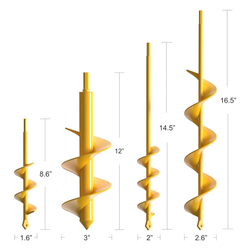 NAFOGAR Garden Auger Drill Bit for Planting - Pack of (4) - Garden Ground Earth Post Hole Digger Drill Auger for Gardening Bulb Bedding Digging Plant Rapid Planter for 3/8in Hex Drill (Yellow) - Image 2